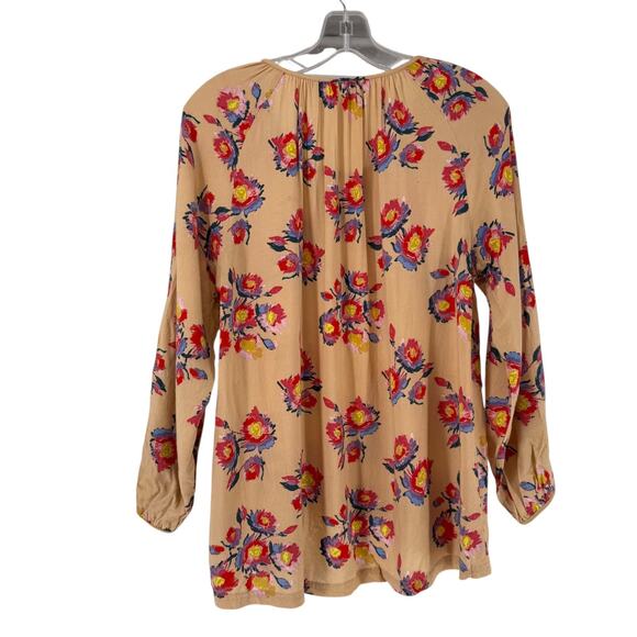 Matilda Jane Top SIze M Peasant Bohemian Lace 3/4 Sleeve Lightweight Tan Floral - Picture 8 of 8